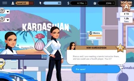 A screenshot of Kim Kardashian's mobile game, Kim Kardashian: Hollywood